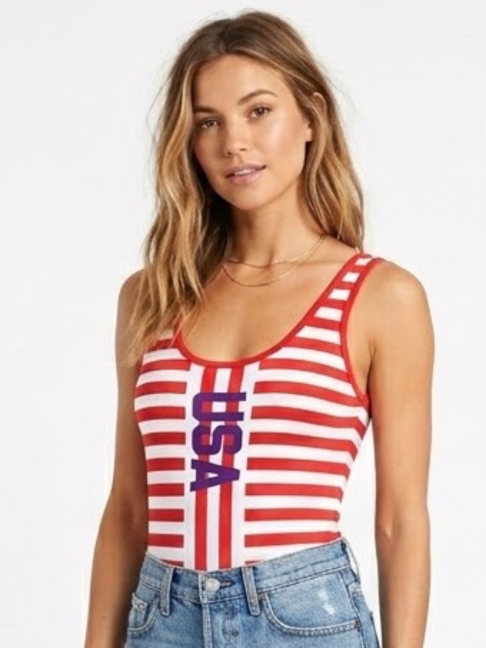 Patriotic USA Tank Bodysuit Cotton Blend Medium IML